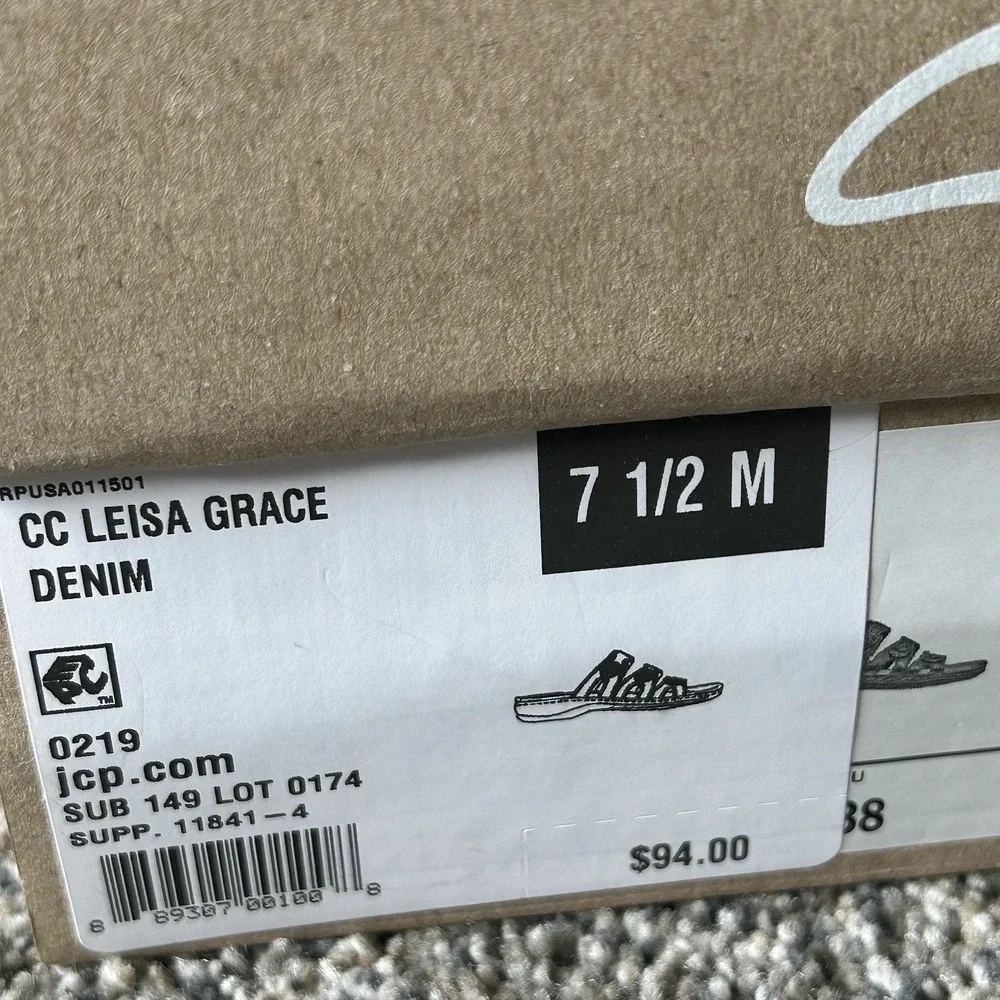 NIB Clarks Collection Leisa Grace - Size 7.5 -Denim Blue/Grey Adjustable 3 Strap